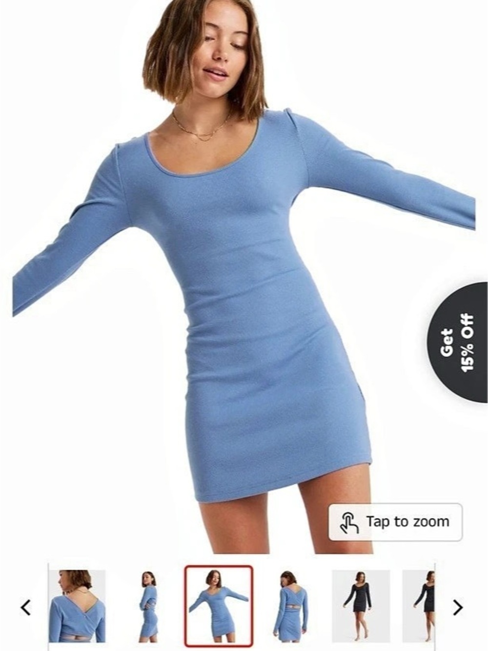 Roxy Good Keepsake Long Sleeve Mini Dress in Blue Small